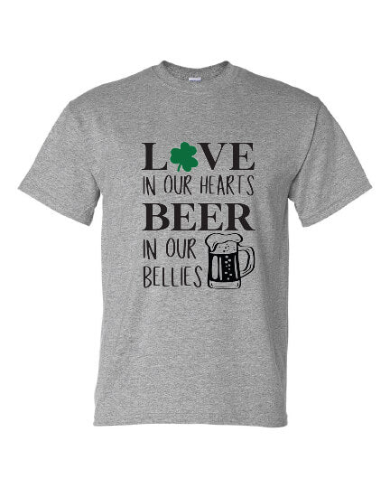 Love In Our Hearts Beer In Our Bellies T-Shirt gray