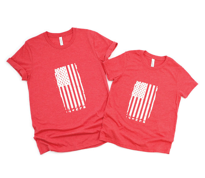 Distressed American Flag Shirt - Red (Adult & Youth)