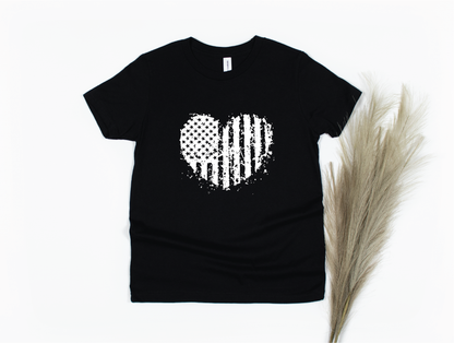 American Flag Heart Shaped Shirt - black