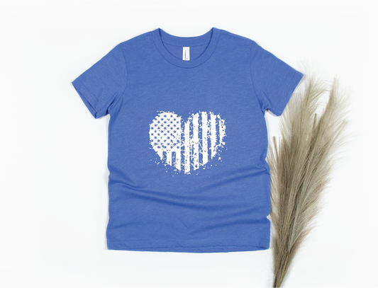 American Flag Heart Shaped Shirt - blue