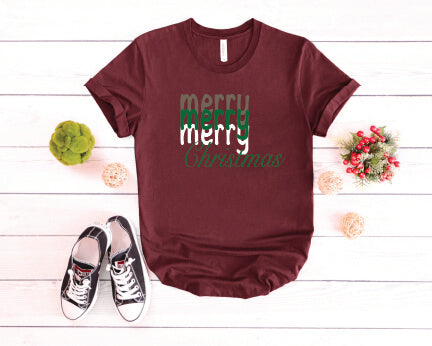 Merry, Merry, Merry Christmas T-Shirt  maroon