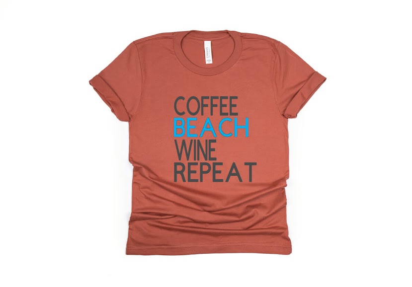 Coffee Beach Wine Repeat Shirt - rust