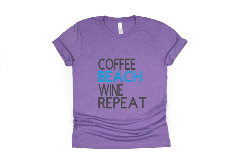 Coffee Beach Wine Repeat Shirt - purple