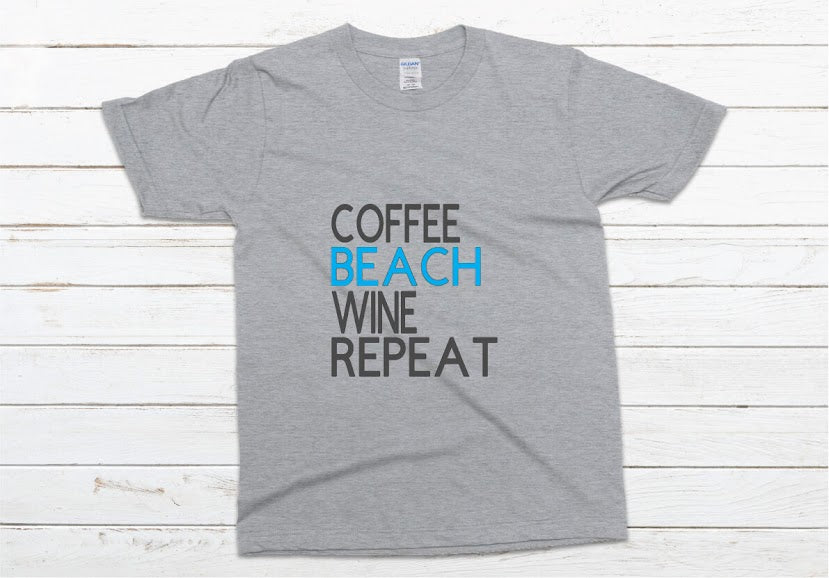 Coffee Beach Wine Repeat Shirt - gray