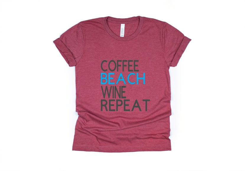 Coffee Beach Wine Repeat Shirt - red