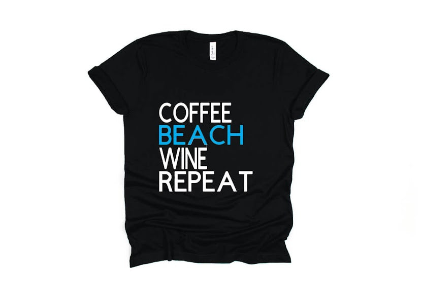 Coffee Beach Wine Repeat Shirt - black