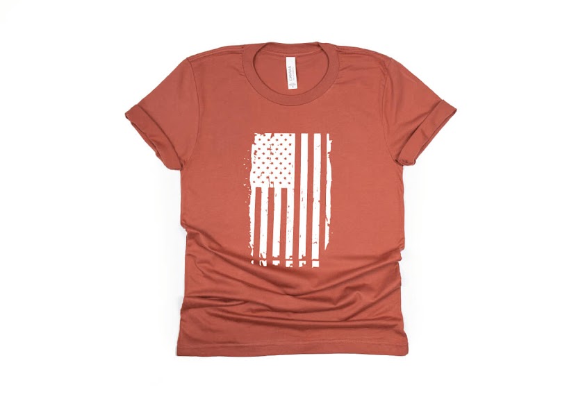 Distressed American Flag Shirt - rust