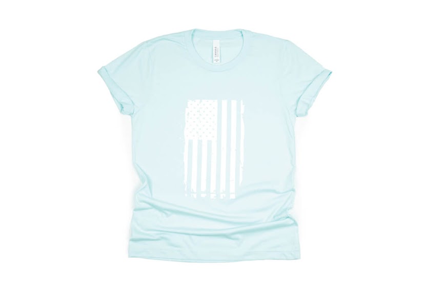 Distressed American Flag Shirt - light blue