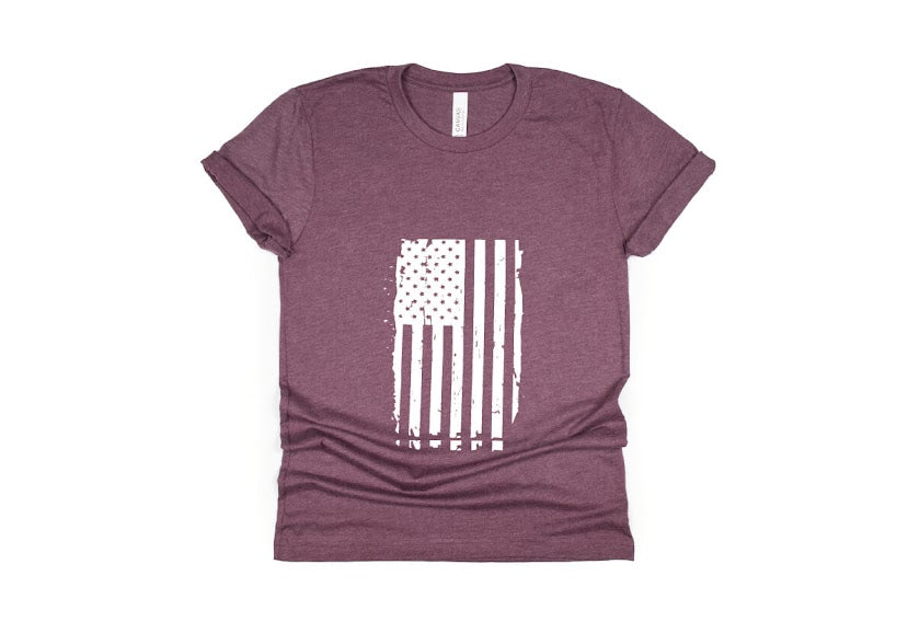 Distressed American Flag Shirt - maroon
