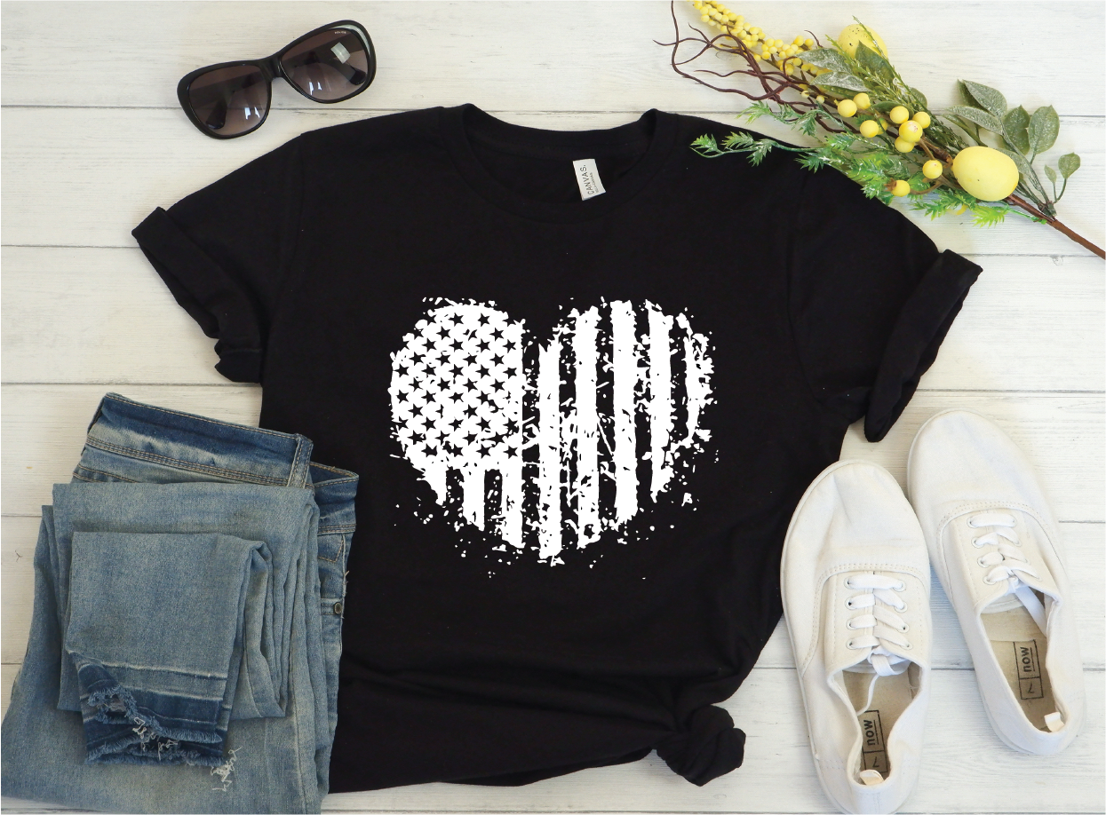 American Flag Heart Shaped Shirt - black