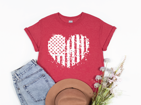 American Flag Heart Shaped Shirt - red
