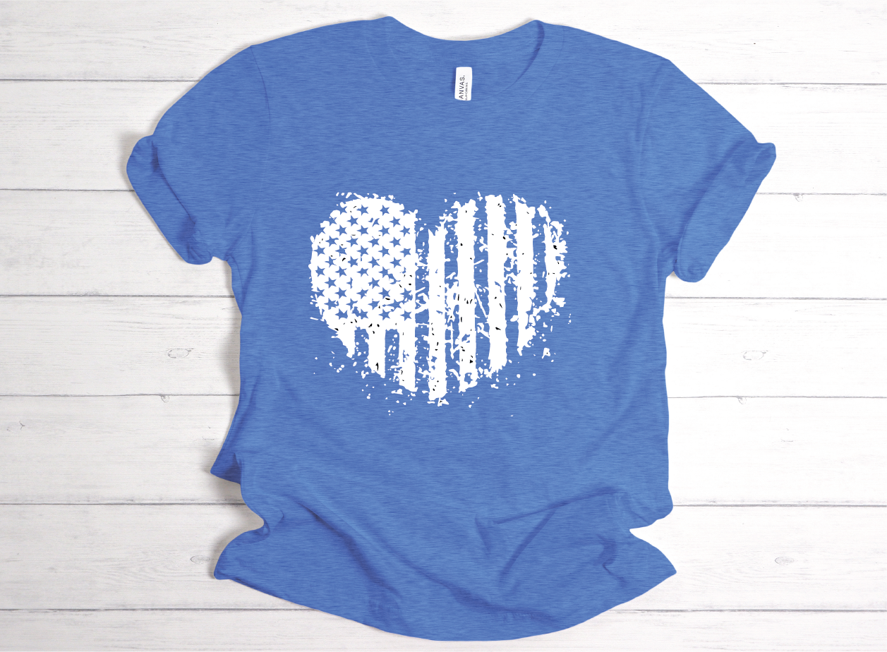 American Flag Heart Shaped Shirt - blue