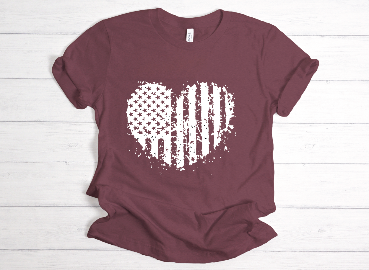 American Flag Heart Shaped Shirt - maroon