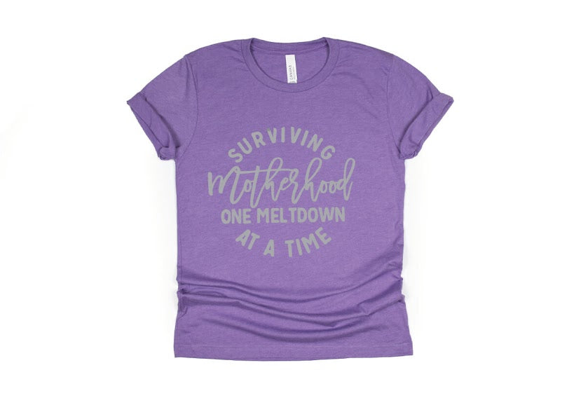 Surviving Motherhood One Meltdown At A Time Shirt - purple