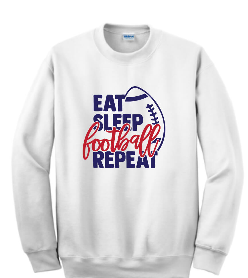 Eat Sleep Football Repeat Sweatshirt white